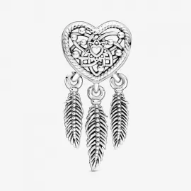 Шарм Pandora Openwork Heart & Three Feathers Dreamcatcher