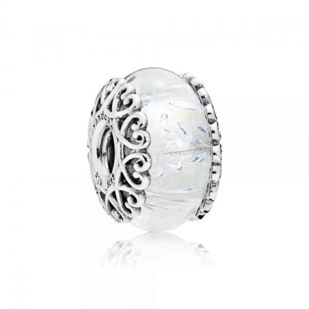 Шарм Pandora Iridescent White Murano Glass