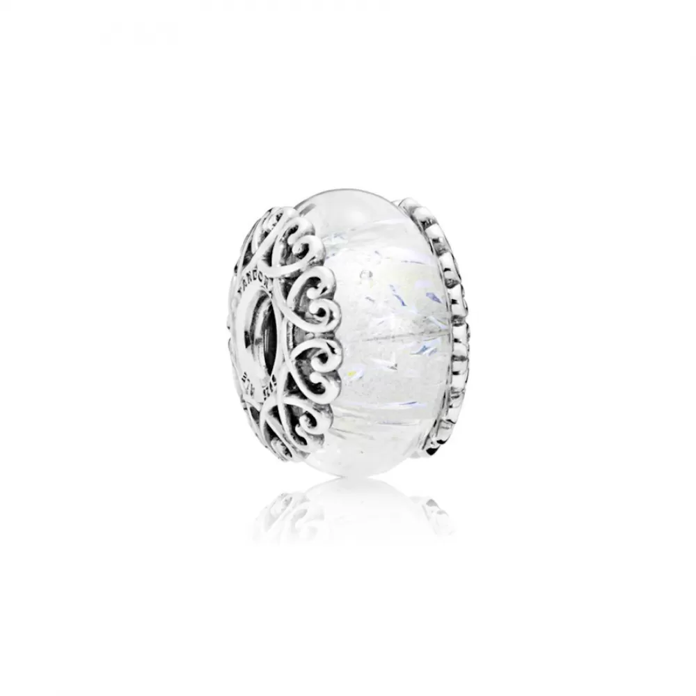 Шарм Pandora Iridescent White Glass Murano