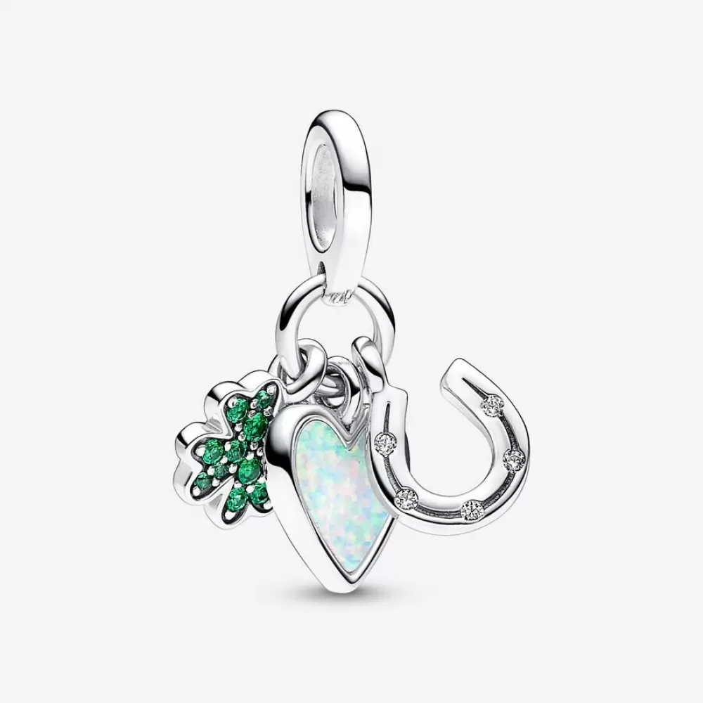 Шарм Pandora Four Leaf Clover, Heart and Horseshoe Triple Dangle