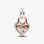 Шарм Pandora Two-tone Twistable Heart Padlock Double Dangle