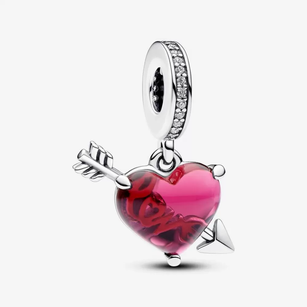 Шарм Pandora Red Heart & Arrow Murano Glass Dangle