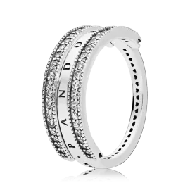 Кольцо Pandora Logo & Hearts 58