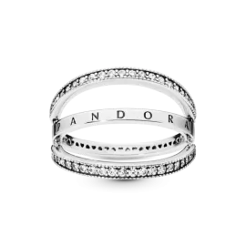 Кольцо Pandora Logo & Hearts 58