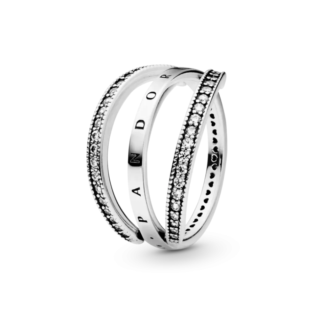 Кольцо Pandora Logo & Hearts 58