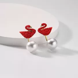 Серьги-джекеты Swarovski Red Iconic Swan / Лебеди / Кристаллы Сваровски