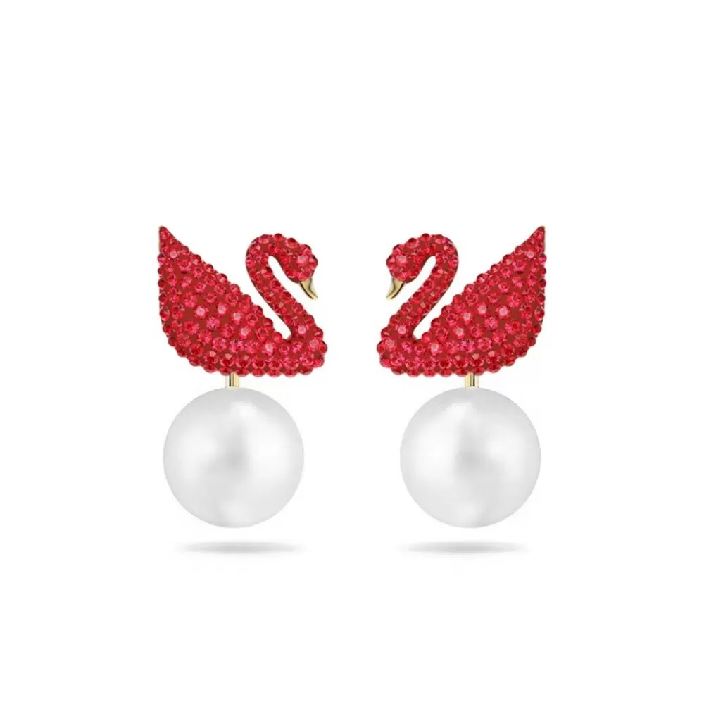 Серьги-джекеты Swarovski Red Iconic Swan / Лебеди / Кристаллы Сваровски