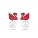 Серьги-джекеты Swarovski Red Iconic Swan / Лебеди / Кристаллы Сваровски