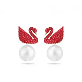Серьги-джекеты Swarovski Red Iconic Swan / Лебеди / Кристаллы Сваровски